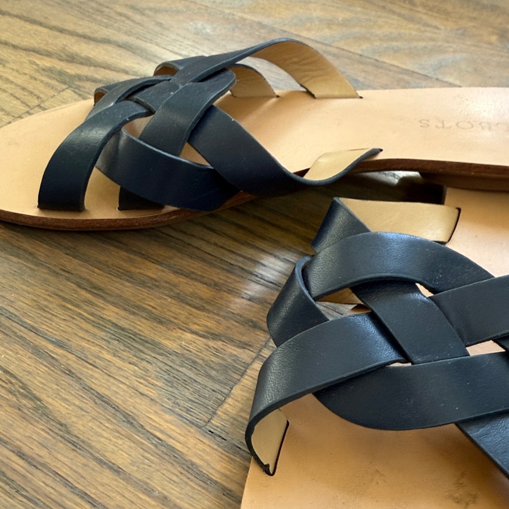 Talbots Navy Leather Woven Slide Sandals - Picture 2 of 3